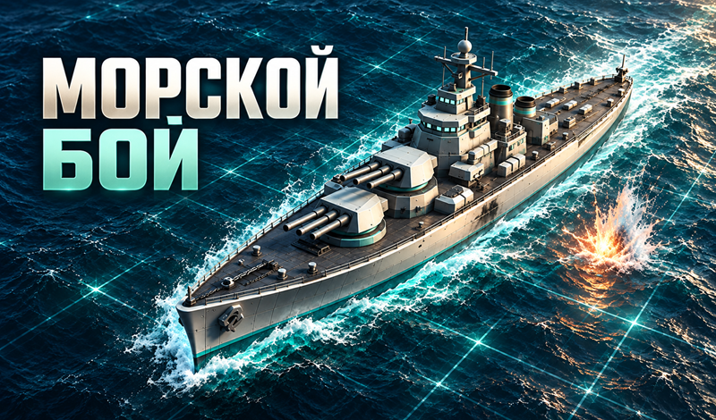 Морской бой. Боевой корабль в бирюзовом океане под огнём.
